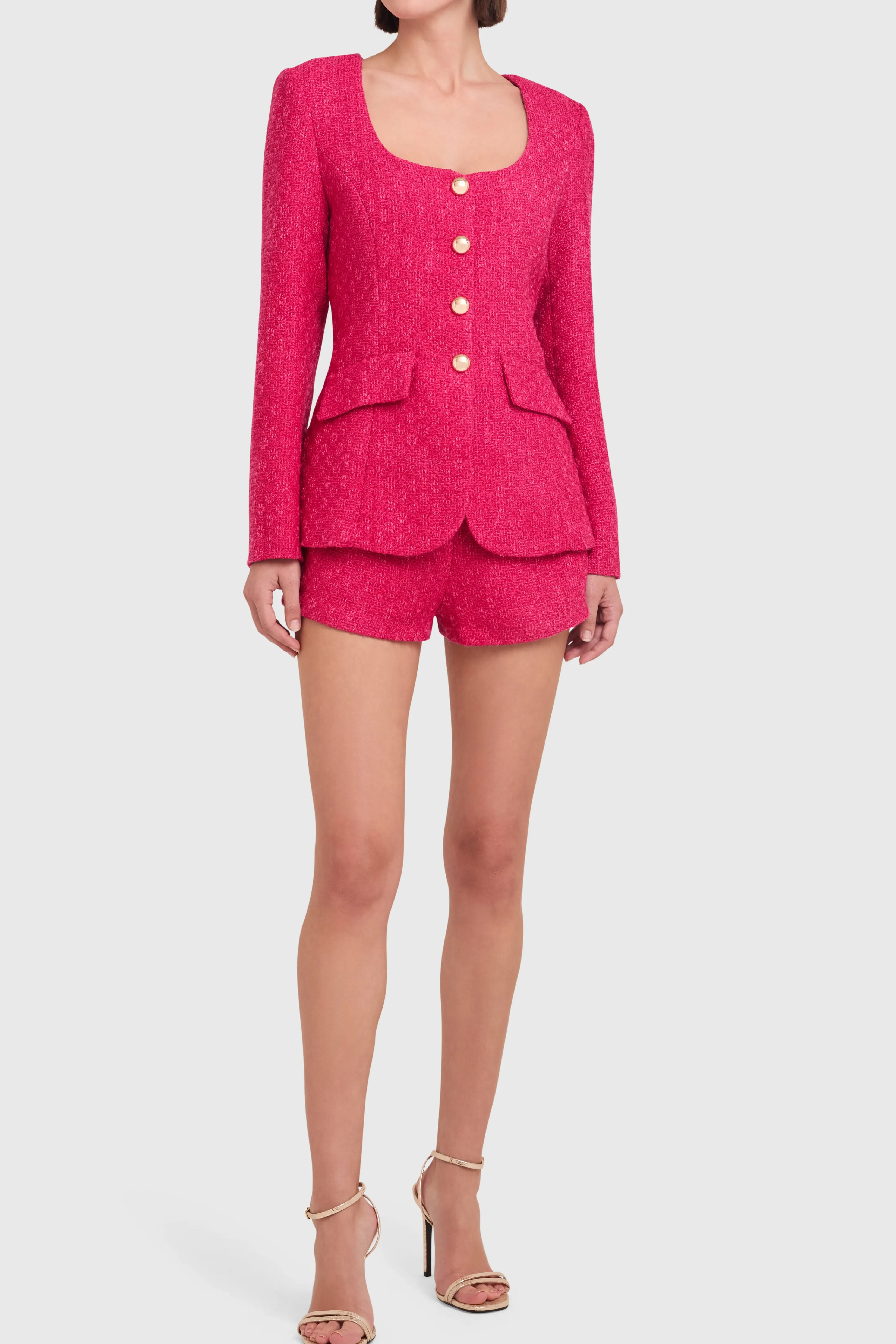 Discount Amanda Uprichard Long Sleeve Kya Romper HotPink