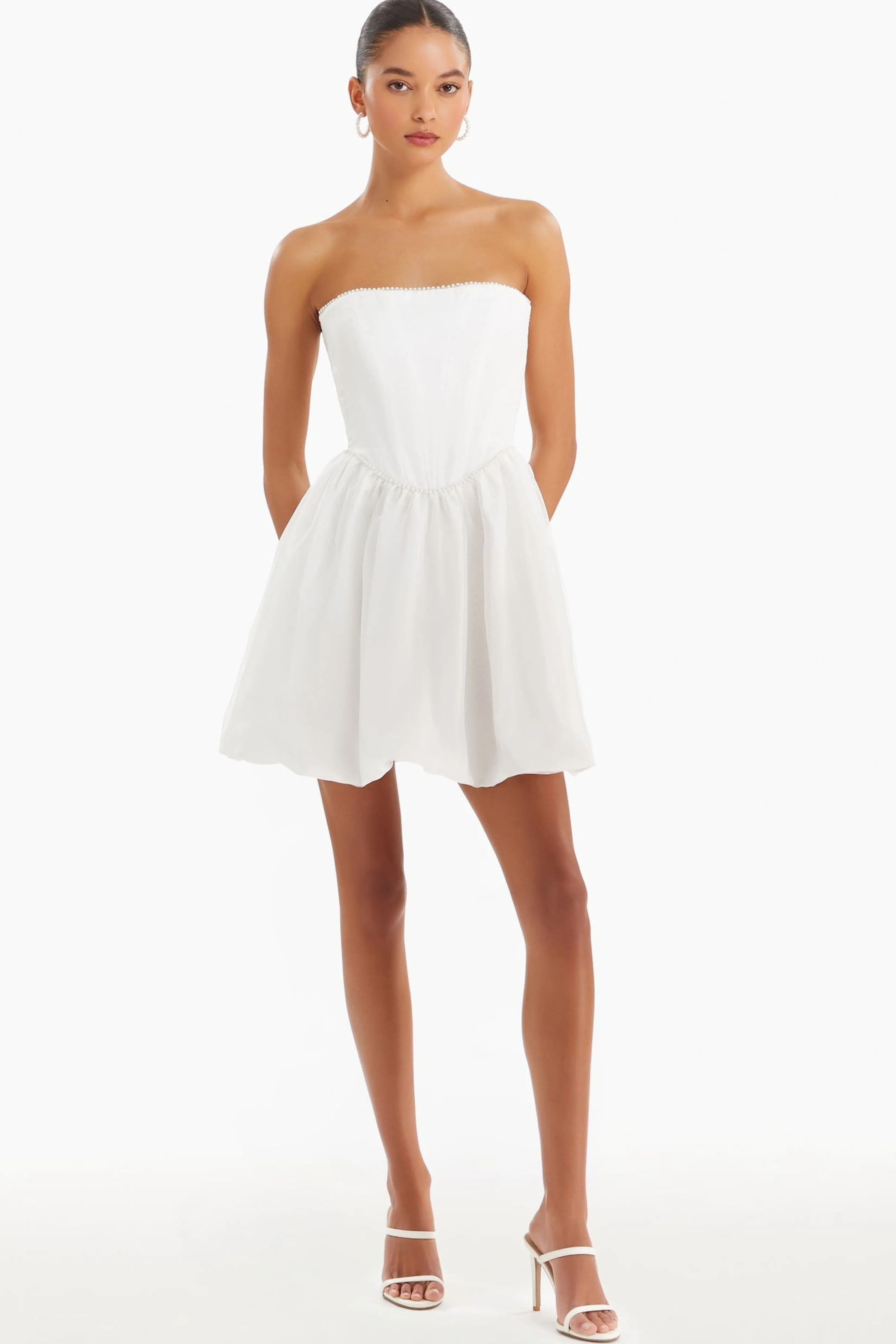 Discount Amanda Uprichard Pompeo Dress with Pearl Trim White